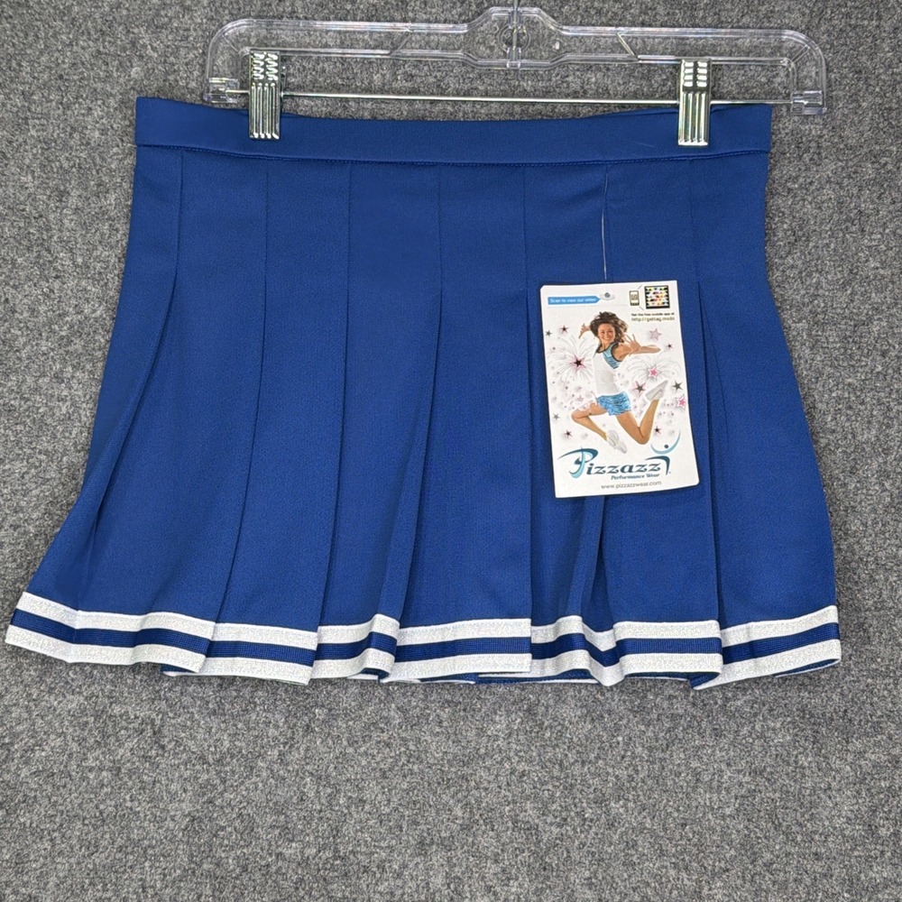 Pizzazz Youth Large L Pleated Cheerleading Skirt Royal Blue White Glitter US30